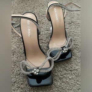 Public Desire Wrap Around Black Bow Heels Open Toe Brand Nee Coquette Size 8